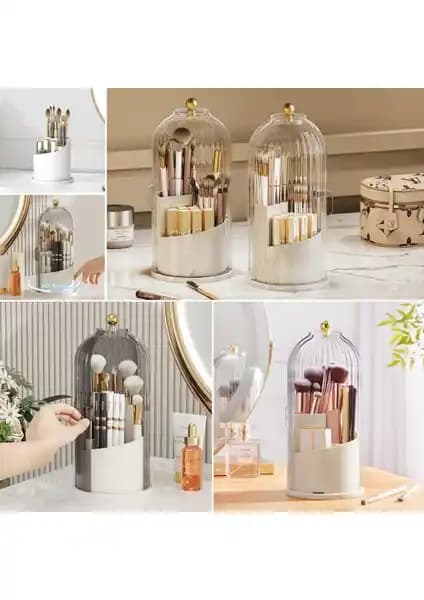 Piev House Şeffaf Kapaklı 360 Dönebilen Kozmetik Organizer ile Makyaj Düzeni Sağlama