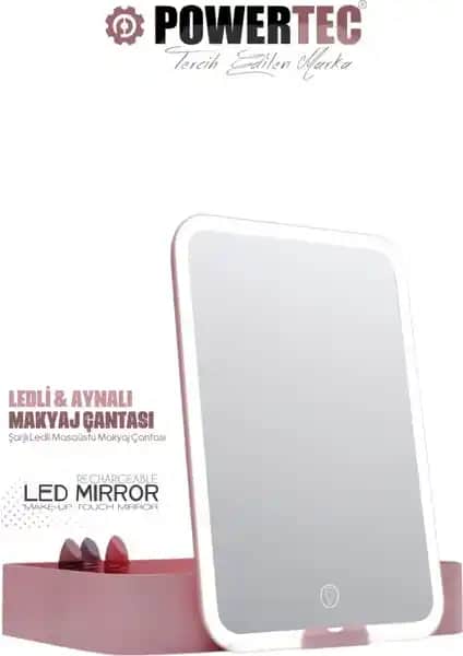 Powertec TR-130 Şarjlı LED Aynalı Taşınabilir Makyaj Çantası Günlük ve Profesyonel Kullanım