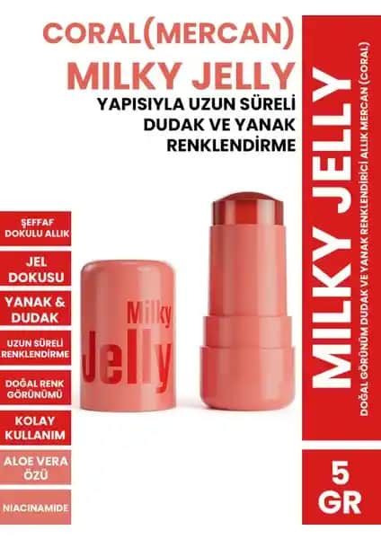 Procsin Milky Jelly Doğal Görünüm Dudak ve Yanak Renklendirici Allık Mercan Renk 5g