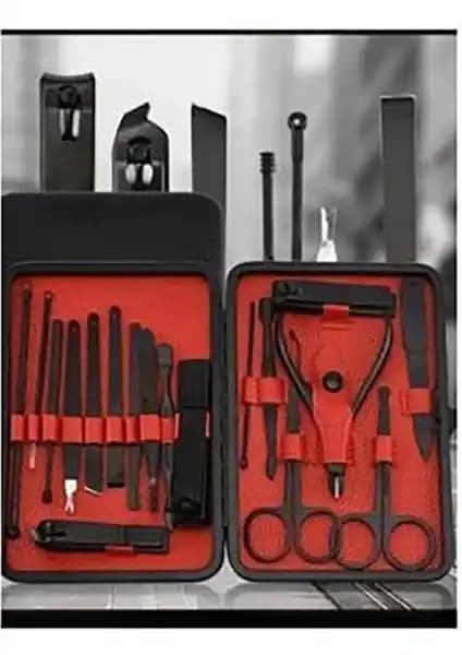 Sildne Deri Çantalı Siyah 17 Parça Manikür Seti: Dayanıklı ve Şık Bakım Aksesuarları