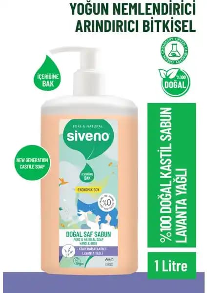 Siveno %100 Doğal Sıvı Kastil Sabun Lavanta Yağlı Sağlıklı ve Çevre Dostu Temizlik Ürünü