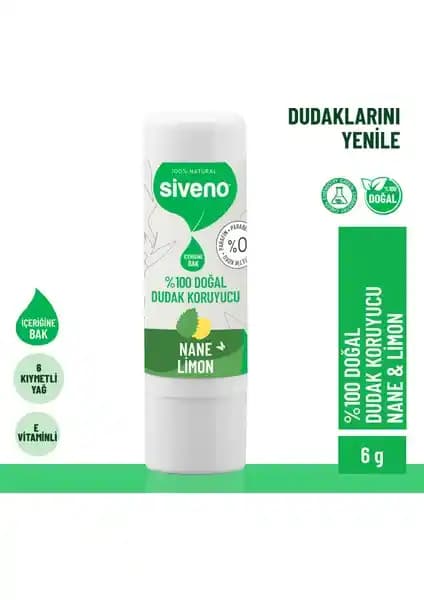 Siveno Doğal Dudak Koruyucu Nane ve Limon Özleriyle Nemlendirici Bakım