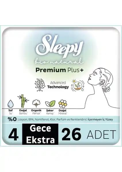 Sleepy Bio Natural Premium Plus Hijyenik Ped Mega Paket Günlük ve Gece Kullanımı İçin