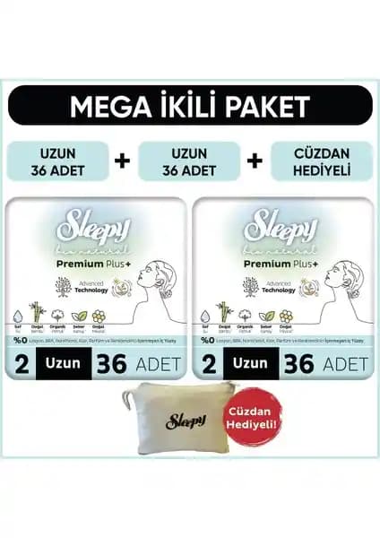 Sleepy Bio Natural Premium Plus Hijyenik Ped Mega Paket Uzun Gün Boyu Konfor ve Güvenlik