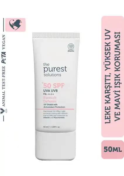 The Purest Solutions Renkli Güneş Koruyucu Krem SPF 50 Cilt Tonu Eşitleyici ve Lekeleri Önleyici