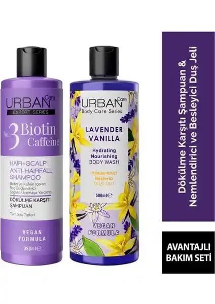 Urban Care Expert Biotin & Caffein Şampuan ve Lavender Vanilla Duş Jeli Seti: Doğal ve Etkili Bakımın Anahtarı