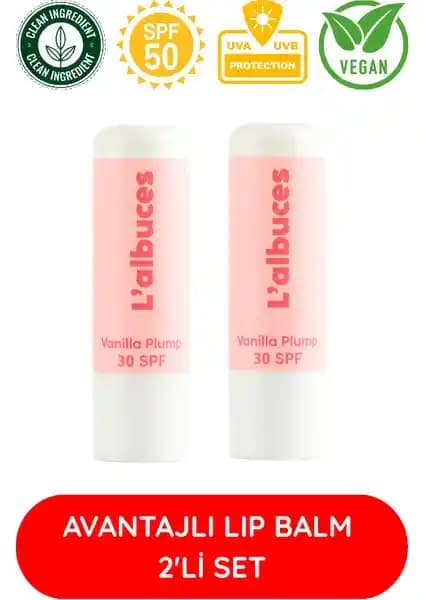 Vanilla 30 SPF Plump Lip Balm İkili Set Dudak Sağlığı ve Dolgunlaştırma İçin Uygun