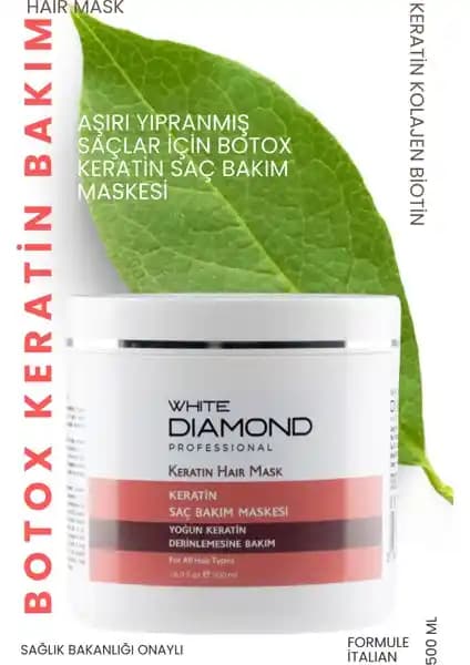 White Diamond Botox Keratin Saç Maskesiyle Derinlemesine Saç Onarımı ve Güçlendirme