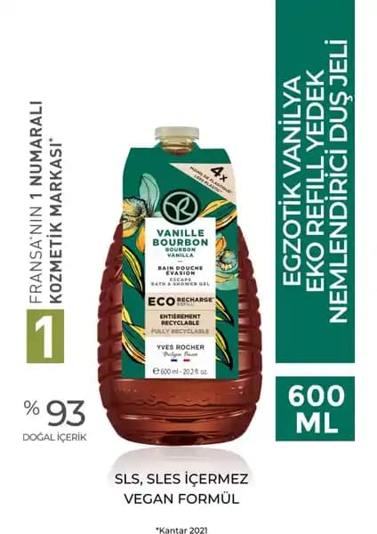 Yves Rocher Nemlendirici Eko Refill Duş Jeli Vanilya Aroması ve Çevre Dostu Özellikleri