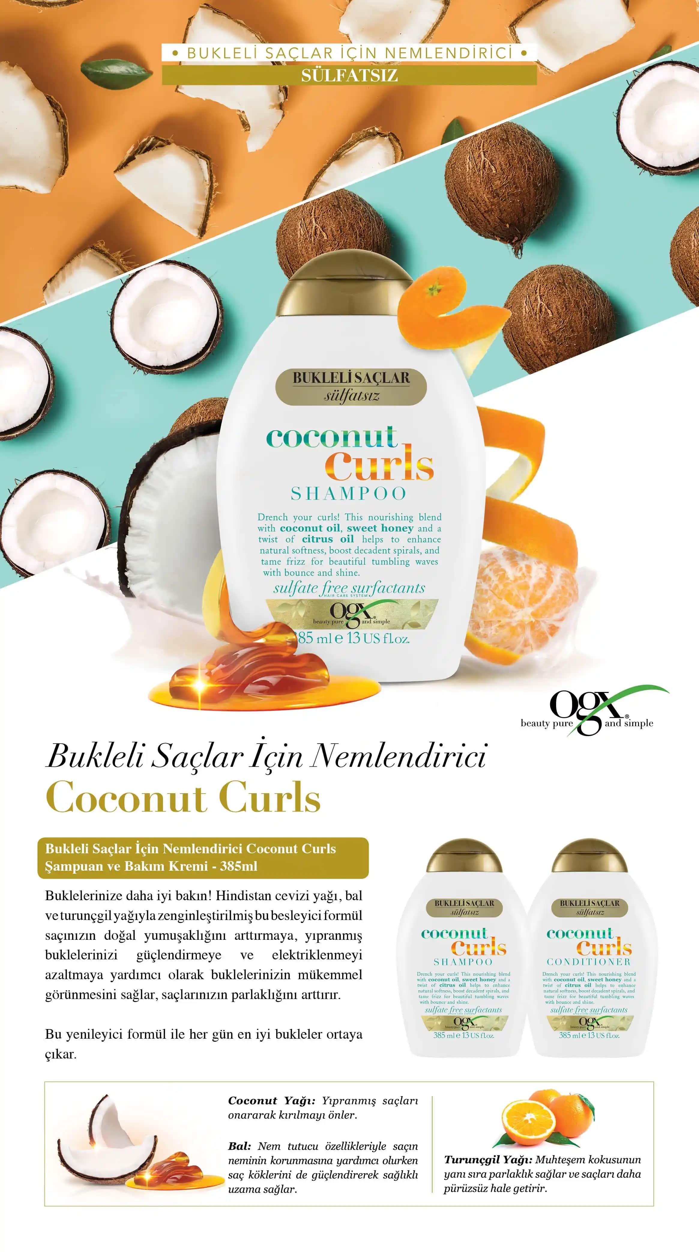 Bukleli Saçlar İçin Nemlendirici ve Doğal Bakım Önerileri OGX Coconut Curls Şampuanıyla