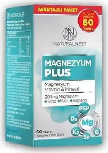 Magnezyum Takviyesi ile Cilt Sağlığını Destekleyen Naturalnest Magnezyum Plus 60 Tablet