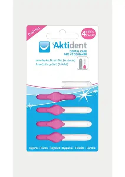 Aktident Arayüz Fırçası Seti: 1,8 mm Uçlu İnce Kıllar, Pembe, 4 Adet, Kapaklı