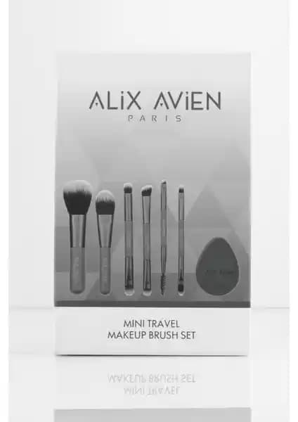 Alix Avien Küçük Boy Çantalı Seyahat Makyaj Fırça Seti: 10 Fırça, Aplikatör ve Sünger