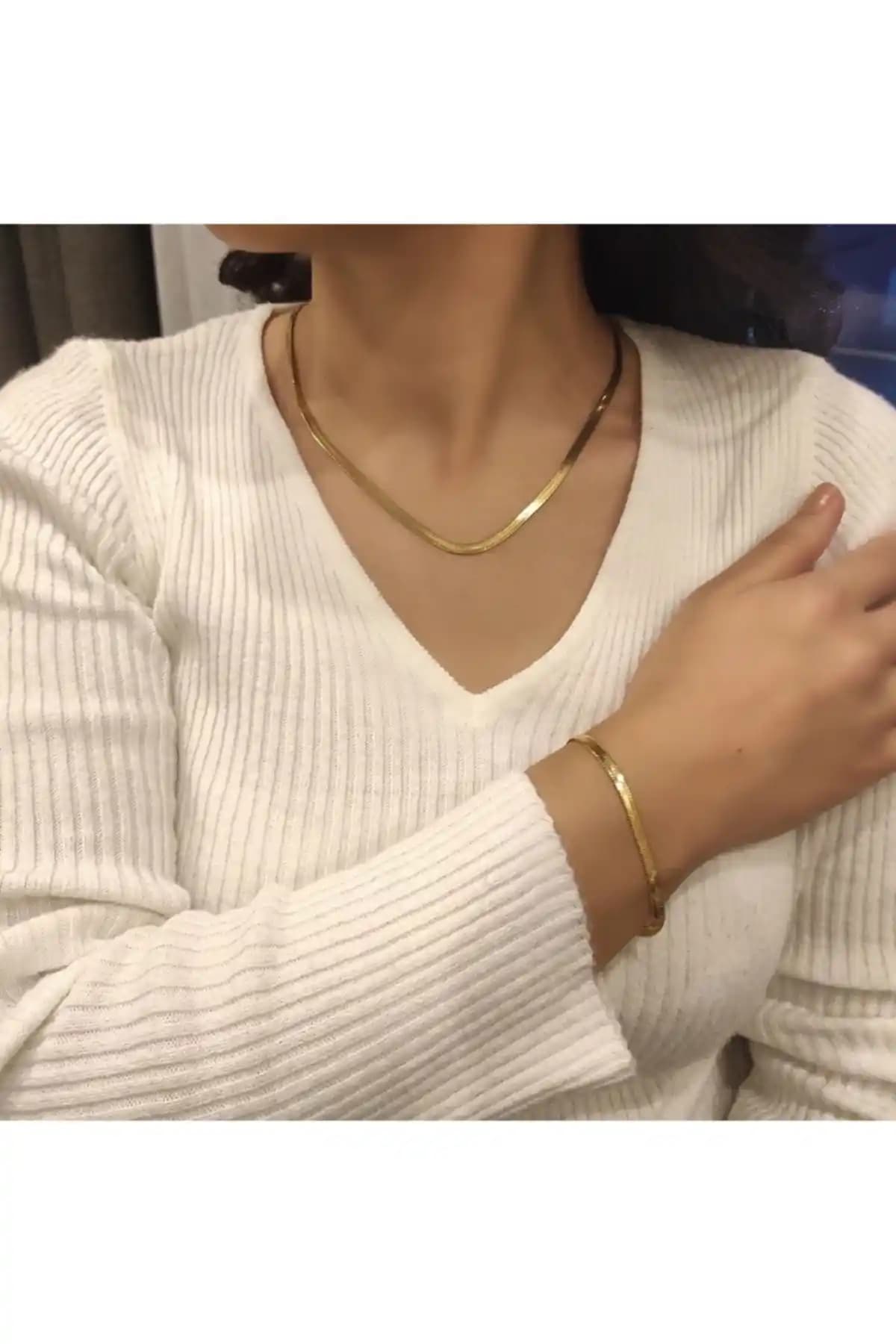 Atelier By Esra Çelik: Altın Kaplama Kararmayan Paslanmaz Çelik Kolye ve Bileklik Seti