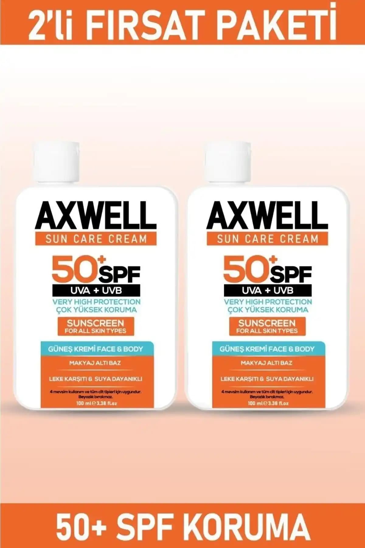 AXWELL SPF50+ Güneş Kremi ve Leke Karşıtı Nemlendirici Seti – 100 ml, Geniş Koruma