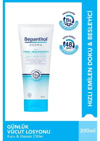 Bepanthol Temel Nemlendirici Günlük Vücut Losyonu – Kuru ve Hassas Ciltler İçin 200 ml