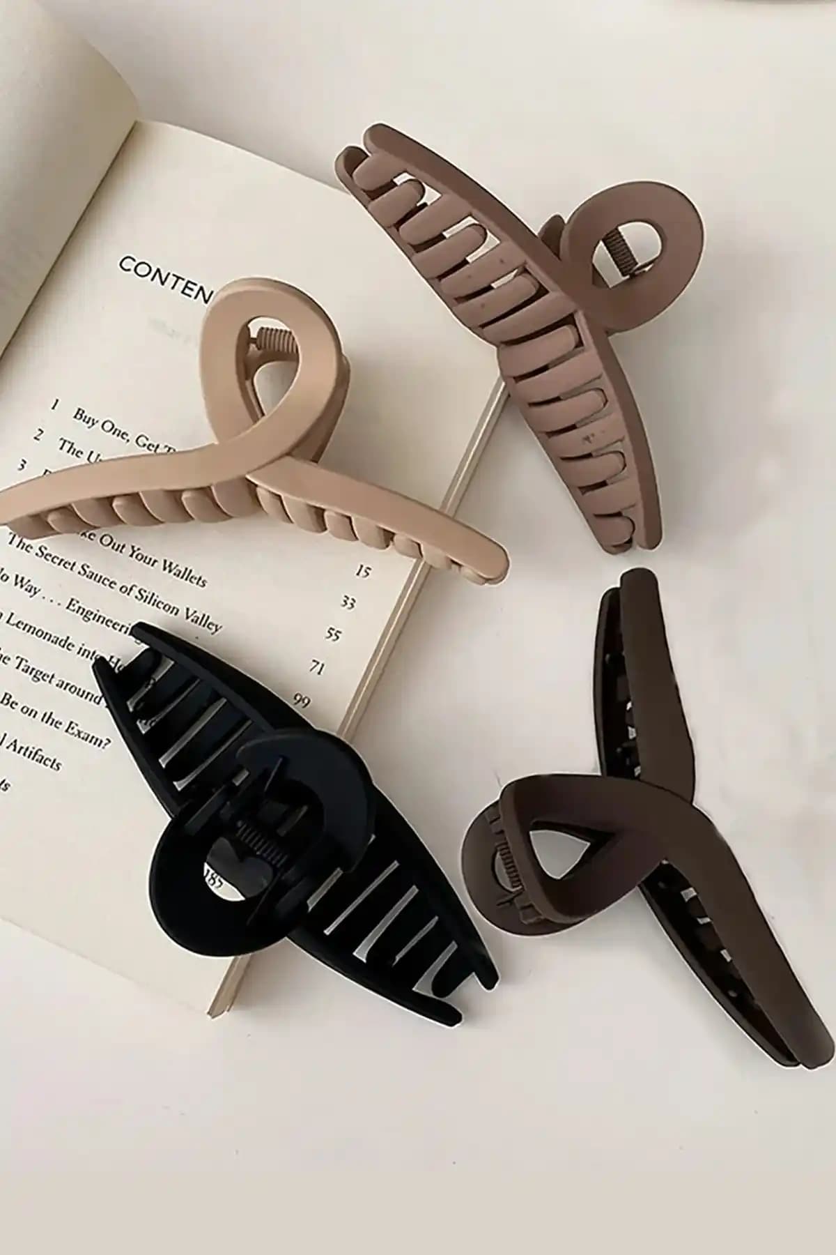 C&E Design Kadın 4'lü Siyah Kahve Fiyonk Mandal Toka Seti: Dayanıklı Silikon Tasarımı