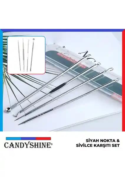 CandyShine Deluxe: Paslanmaz Çelik 4 Parça Komedon Temizleme Seti ve Saklama Kutusu