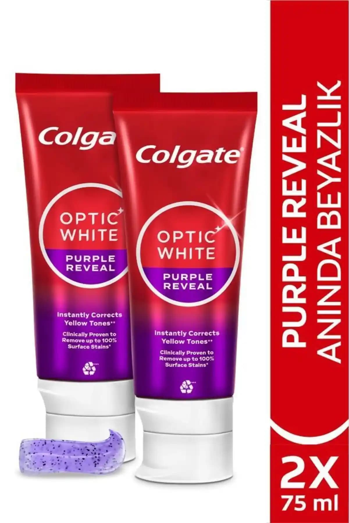 Colgate Optic White Purple Reveal Beyazlatıcı Diş Macunu 75 ml x2 Paket Seti