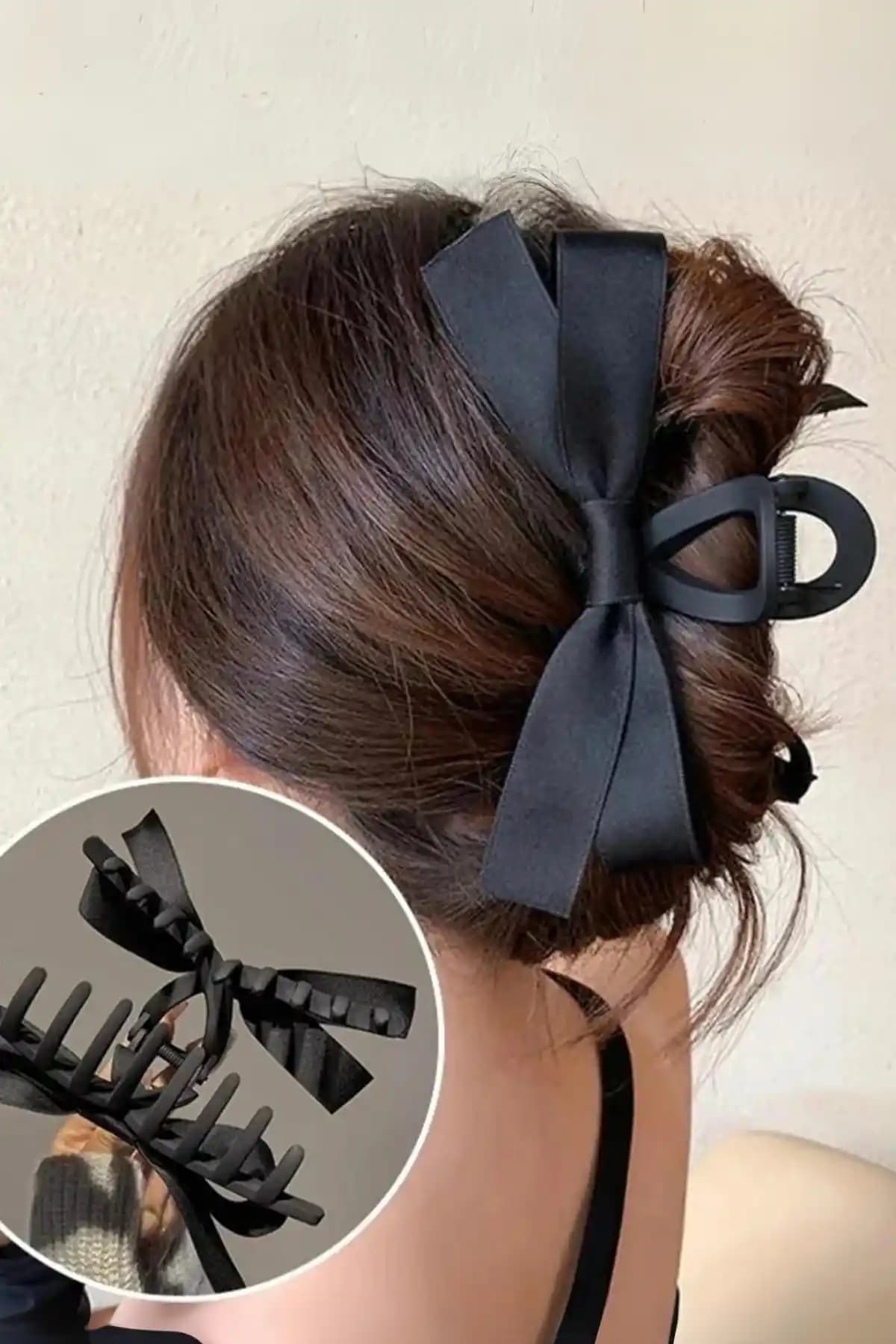 Diloshtrend Fiyonk Mandal Toka: Siyah Sade Tasarım ve Esnek Kullanımla Günlük Saç Aksesuarı