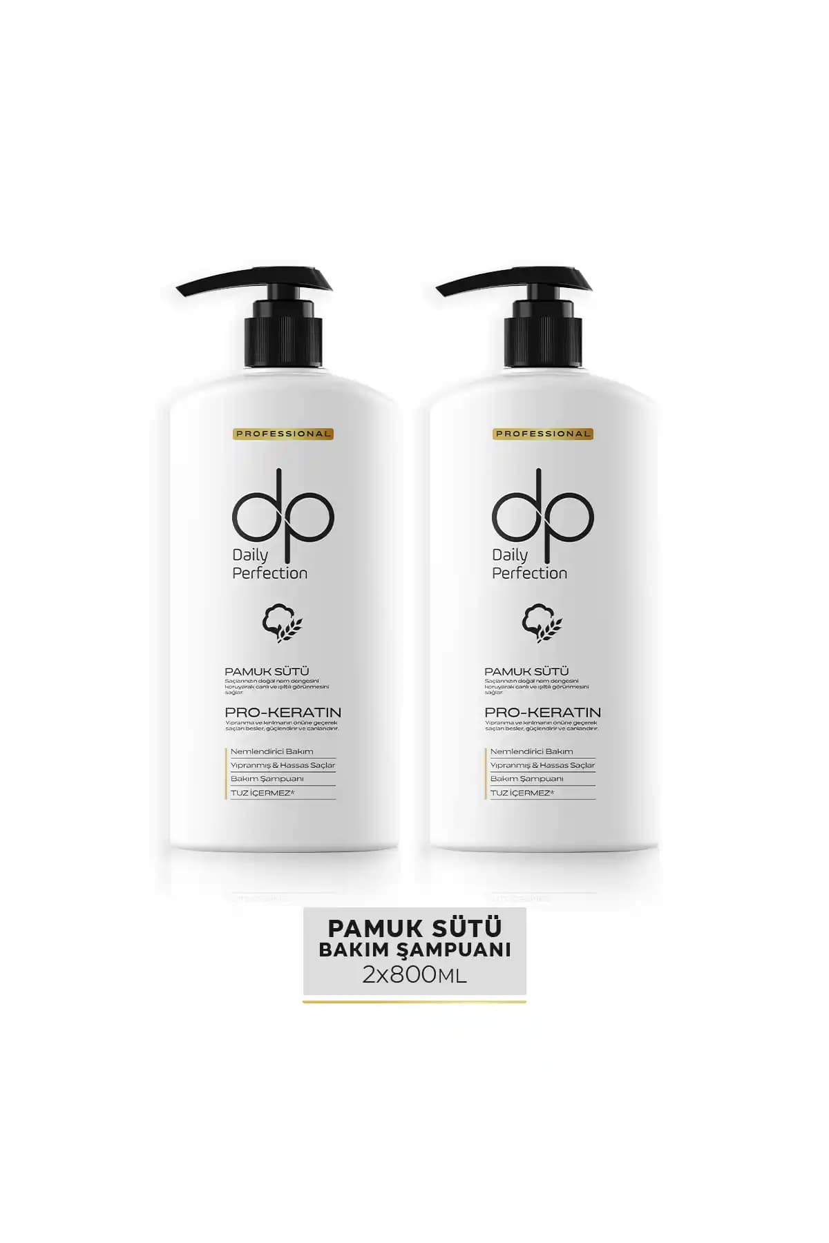 dp Daily Perfection Pamuk Sütü Şampuan - Tuzsuz, Paraben İçermeyen, Yerli 800 ml x2