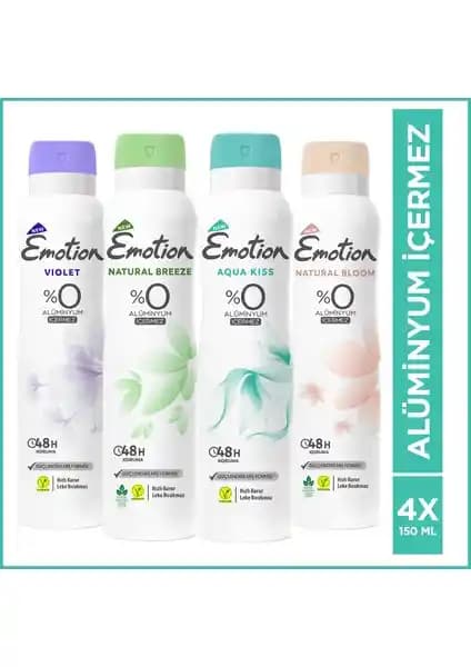 Emotion Kadın Koku Giderici Sprey Seti 4x150 ml Pudrasız Doğal Kokularıyla Ferah Günler
