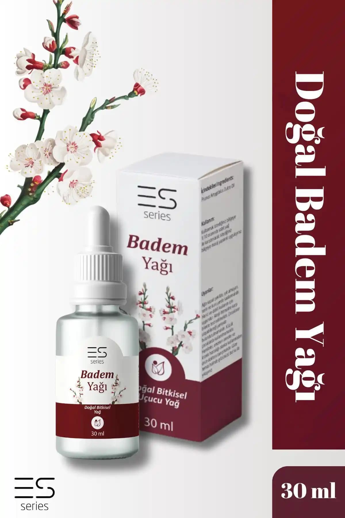 Es Series Doğal Bitkisel Badem Yağı 30 ml: Çok Yönlü Nemlendirme ve Saç Cilt Bakımı