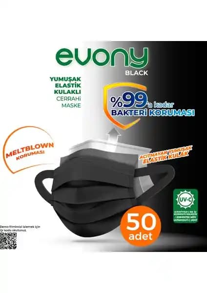 EVONY Maske Black Elastik Kulaklı ile EVONY Cerrahi Maske Siyah Karşılaştırması