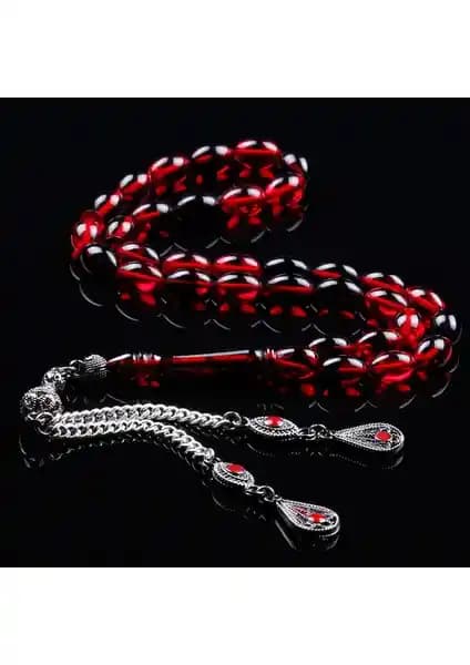 Gece Kızılı Kehribar Tesbih: Doğal Taşlı İmam ve Püsküllü Tasarım, Günlük Kullanım