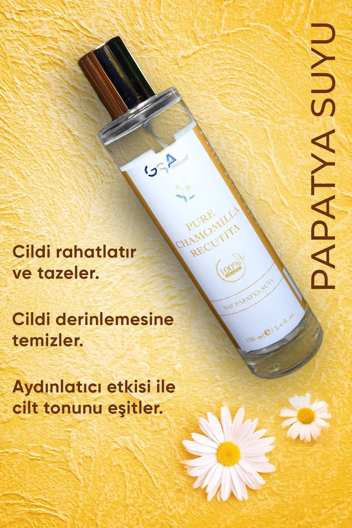 GSA NATURAL SAF Papatya Suyu Tonik: Yüz ve Saç için %100 Doğal, Nazik Temizleyici, 100 ml