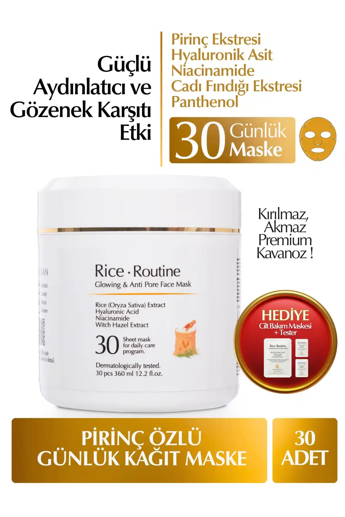 Heraflora Pirinç Özlü Aydınlatıcı Nemlendirici Gözenek Sıkılaştırıcı Günlük Kağıt Maske Seti