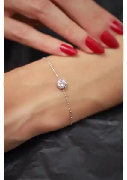 İzla Design Tek Taş Zirkon Taşlı Gümüş Bileklik – 17 cm, 1,1 g, Hediye Paketi