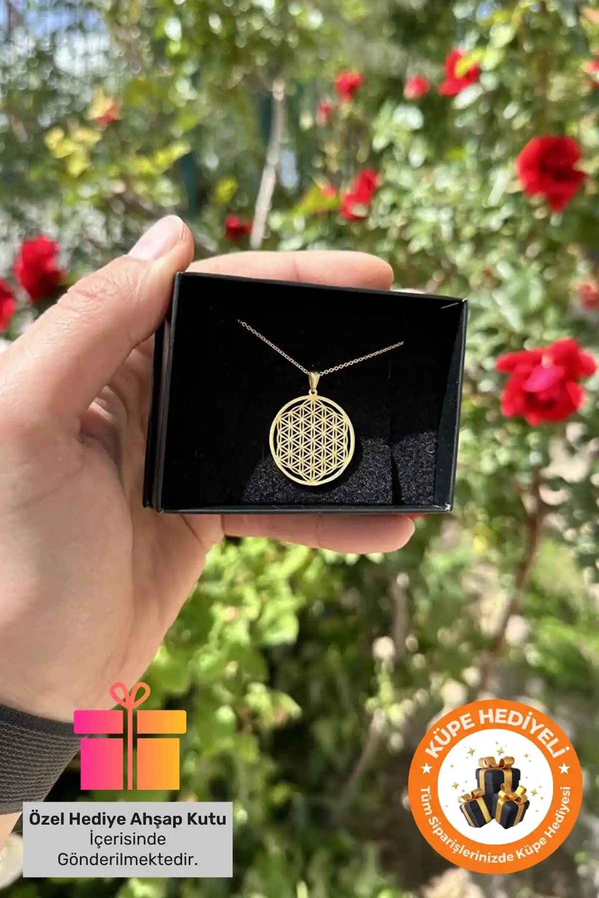 Lucente Jewellery 925 Ayar Gümüş Kaplama Kolye: Kutsal Yaşam Çiçeği Motifi