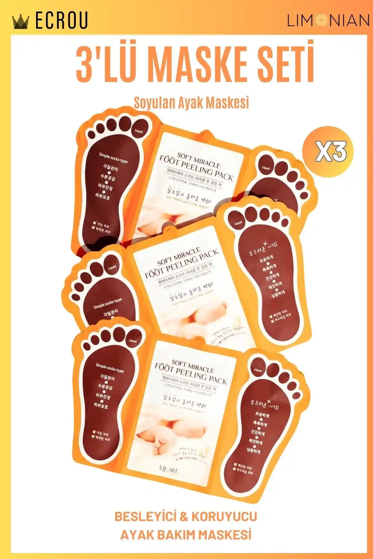 Mjcare Soyulan Ayak Peeling Maskesi 3'lü: Japon kökenli bitkisel esanslı çorap seti