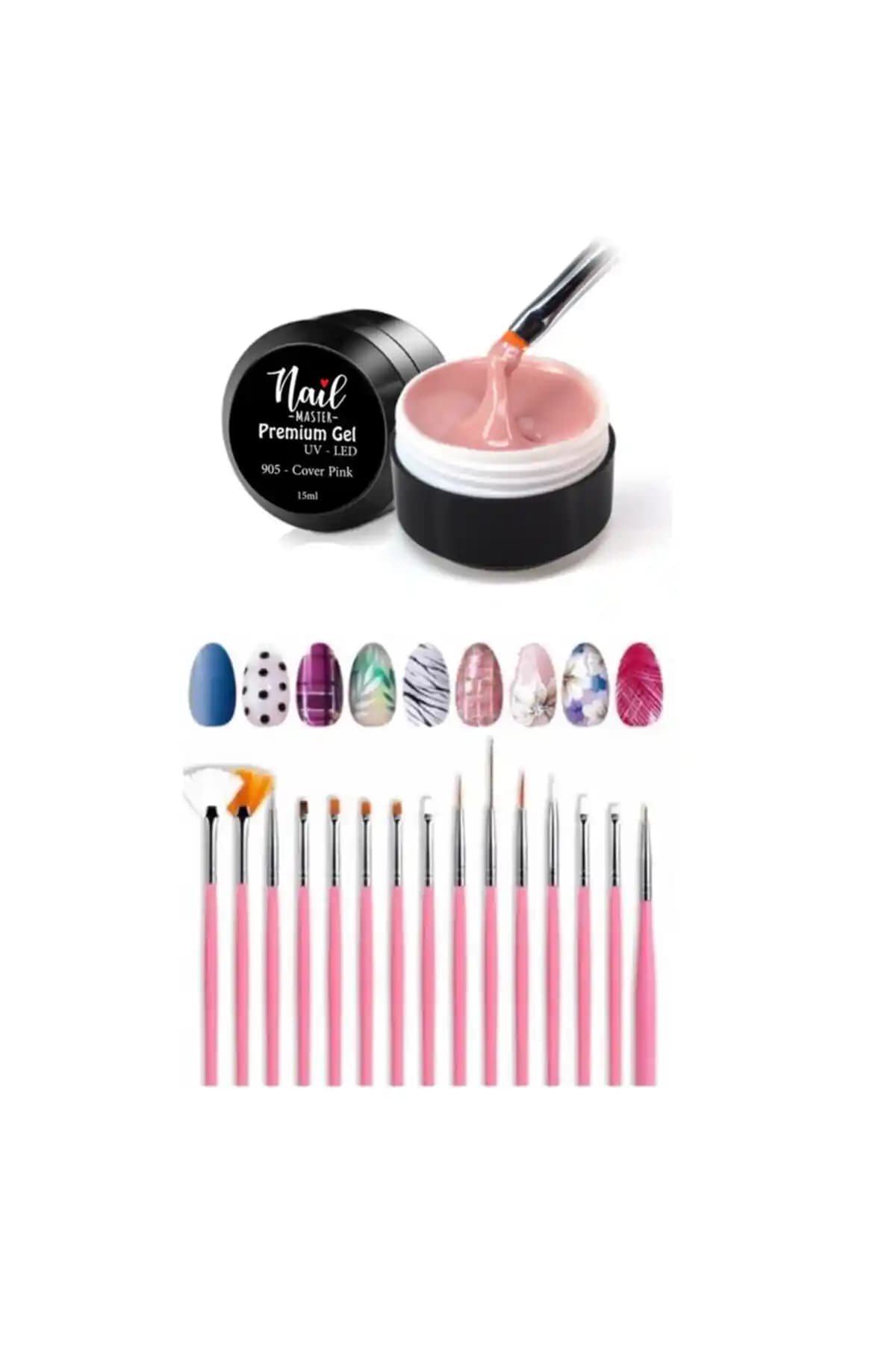 Nail Master Protez Tırnak Jeli 15ml ve 15li Fırça Seti: Güçlendirme ve Uzatma