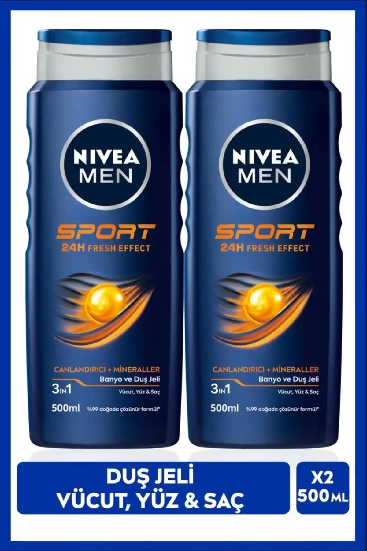 NIVEA Men Sport Duş Jeli 500 ml 2'li Set: Çok Yönlü, Dermatolojik Uyumlu ve Anti Alerjik