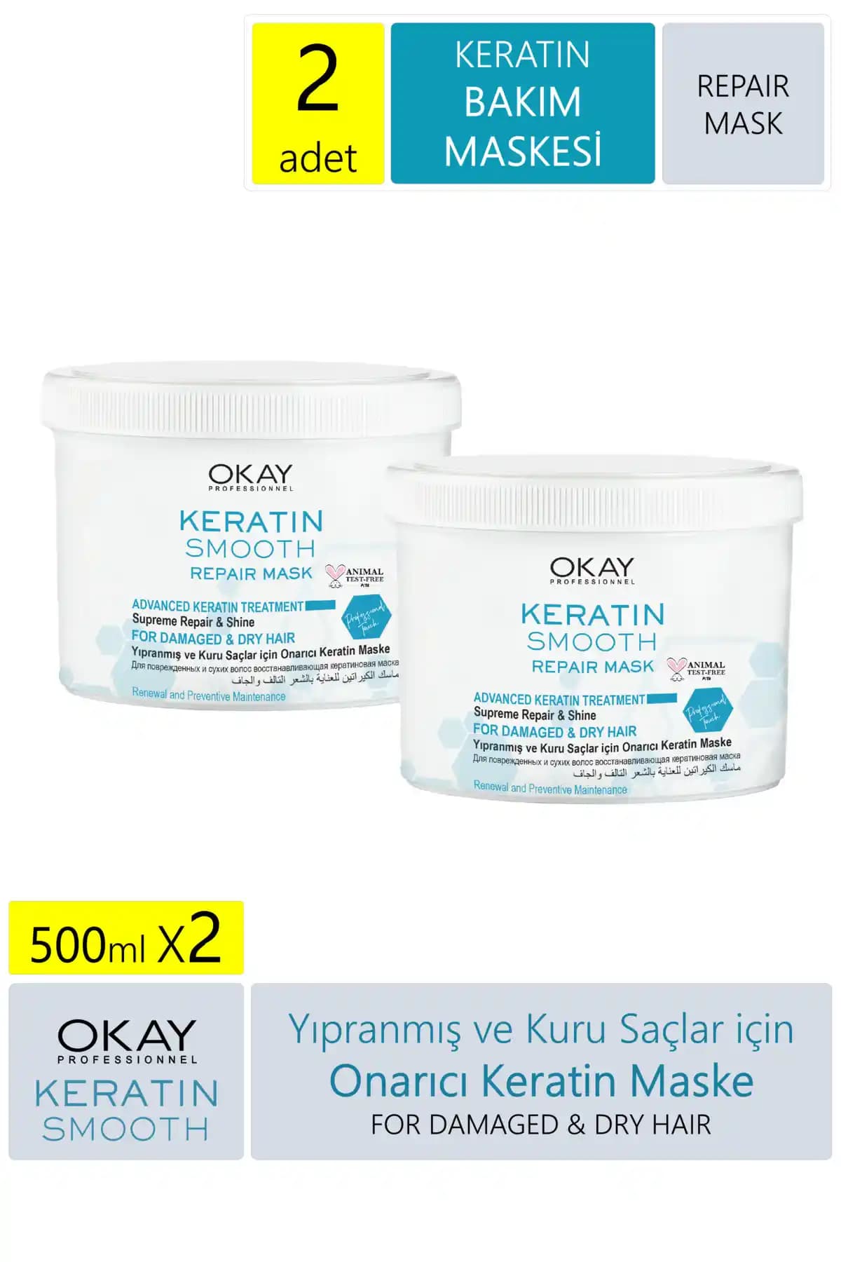 OKAYPROFESSIONEL Keratin Smooth - 500 ml Kuru Saç İçin Besleyici Onarıcı Maske
