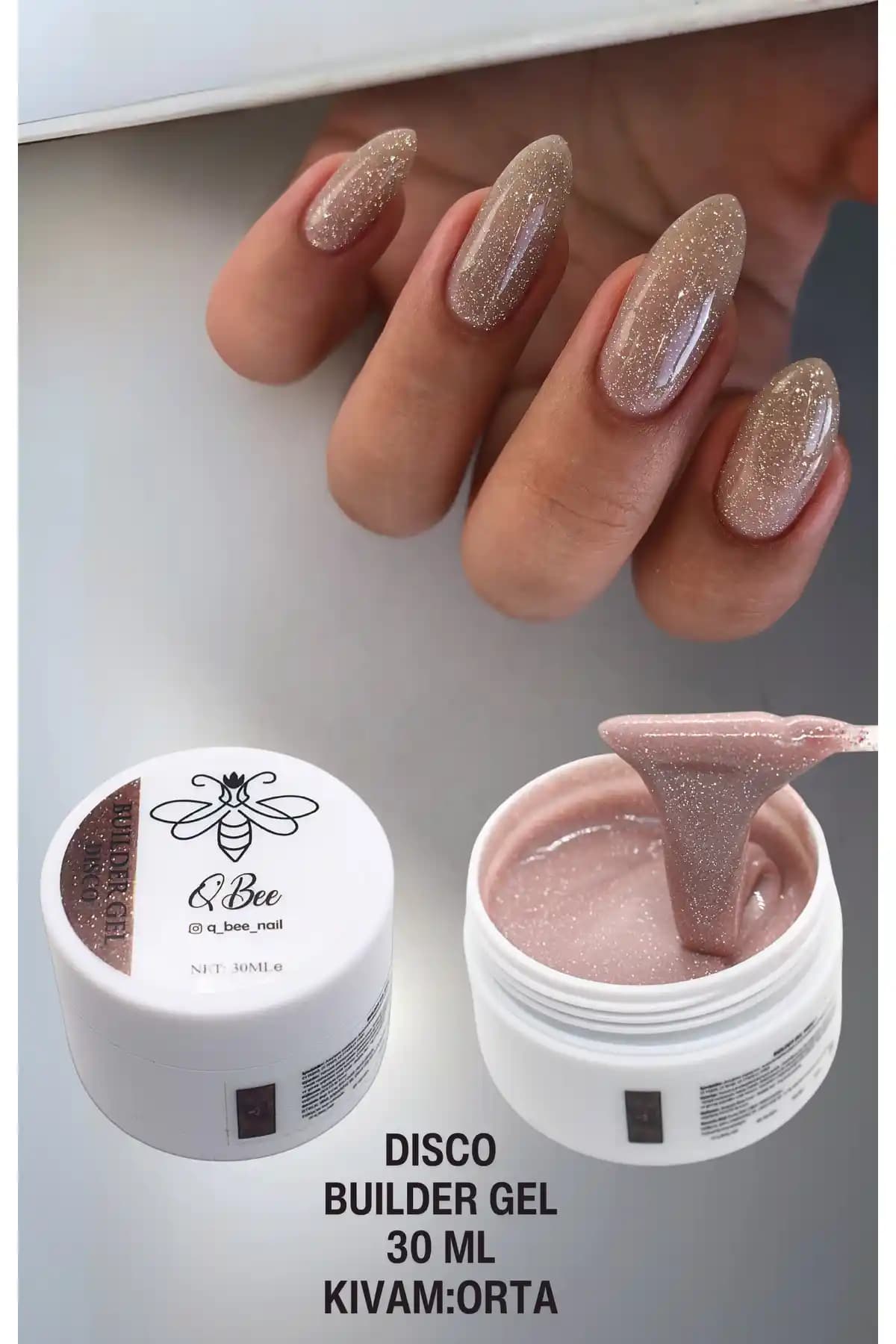 QBEE PROFESSIONAL Disco Protez Tırnak Jeli Builder Gel: Gümüş Parlaklık ve Dayanıklılık