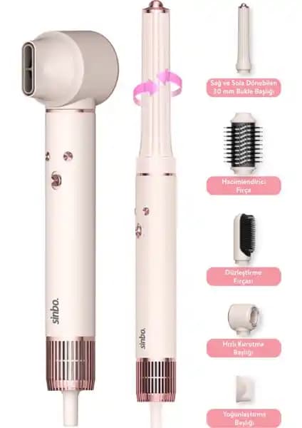 Sinbo Pro Compact Uzun Multi-Styler 5in1 SHD-1719: Hava Üfleme Şekillendirme ve Kurutma