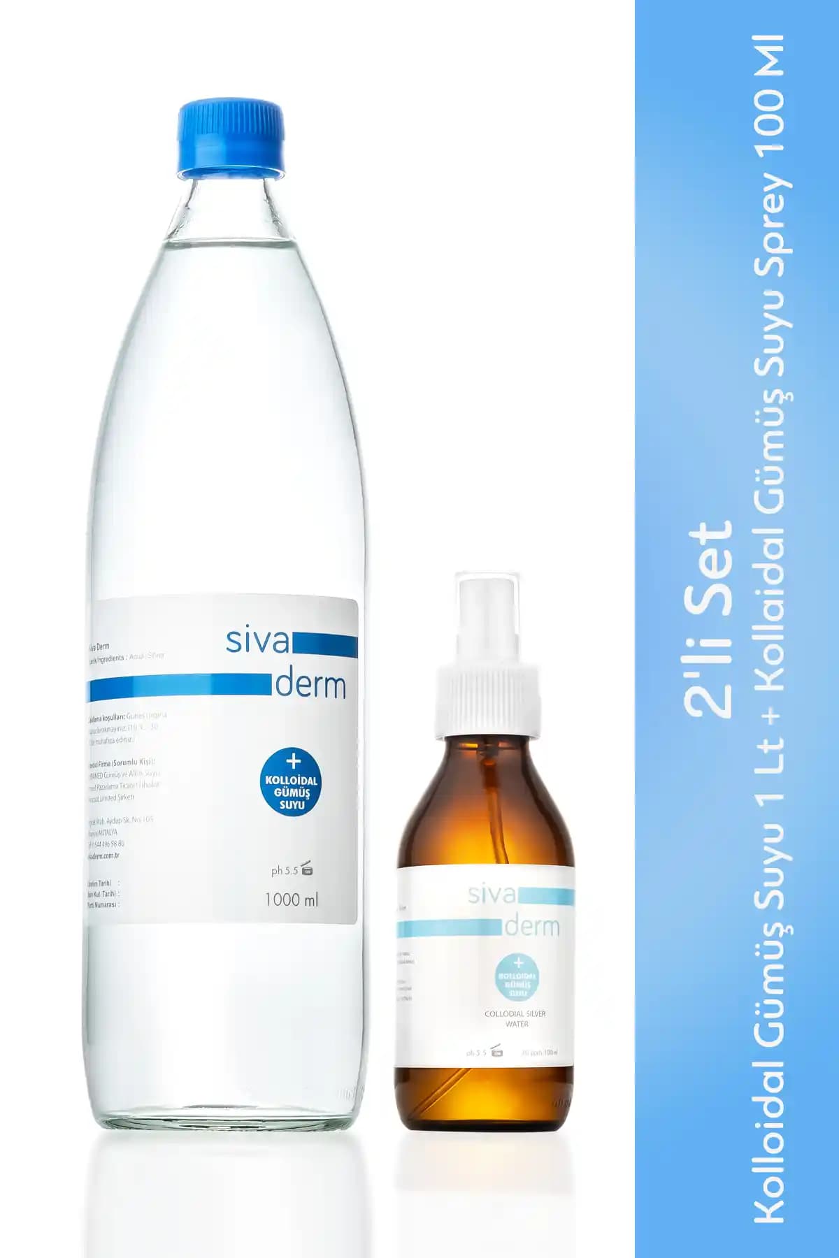 SiVADERM Sivaderm 2'li Paket: Kolloidal Gümüş Suyu ve Sprey ile Nemlendirme