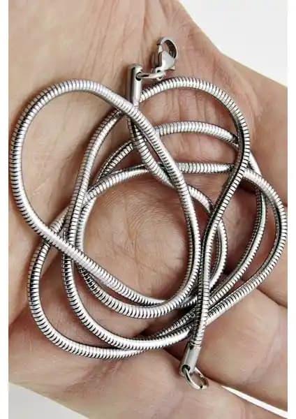 Takı Dükkanı Yamaç Kolyesi: 316L Paslanmaz Çelik Yılan Tasarımlı Erkek Kolye, 55 cm Zincir