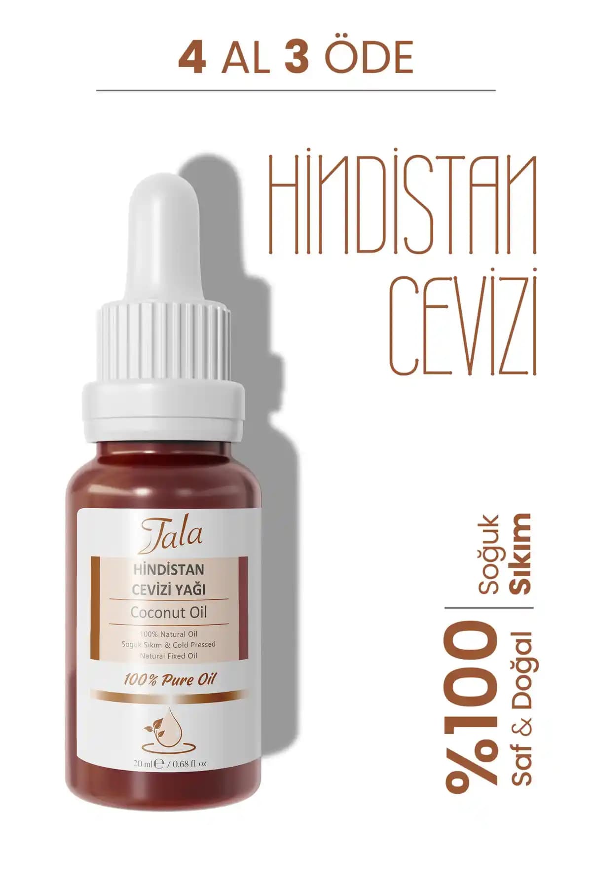 Tala Hindistan Cevizi Yağı %100 Saf Doğal Soğuk Sıkım 20 ml - Saç ve Cilt Bakımı İçin
