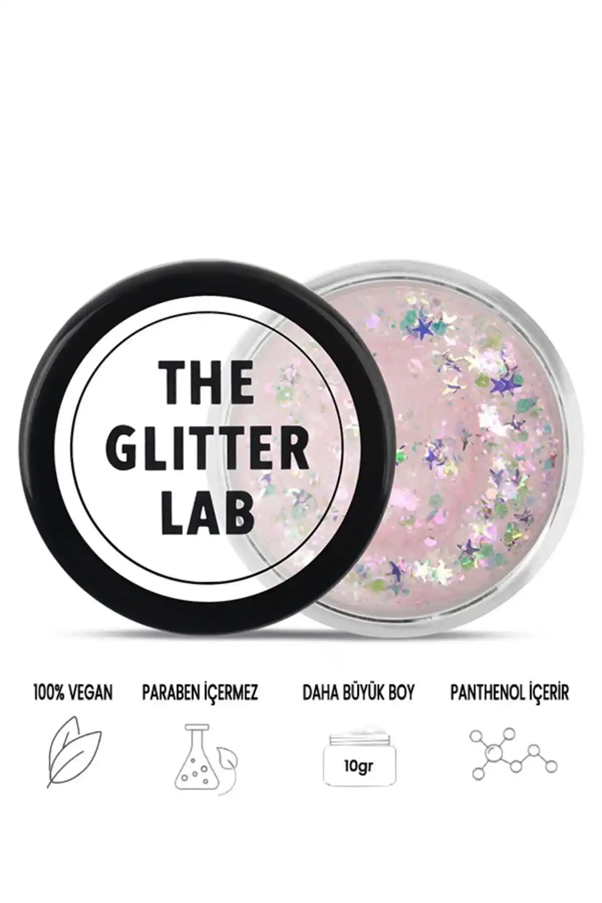 The Glitter Lab Jel Formlu Parıltı Beyaz Yıldızlar: Su Bazlı Krem, 10 g, Kutu Yok, Türkiye Menşei