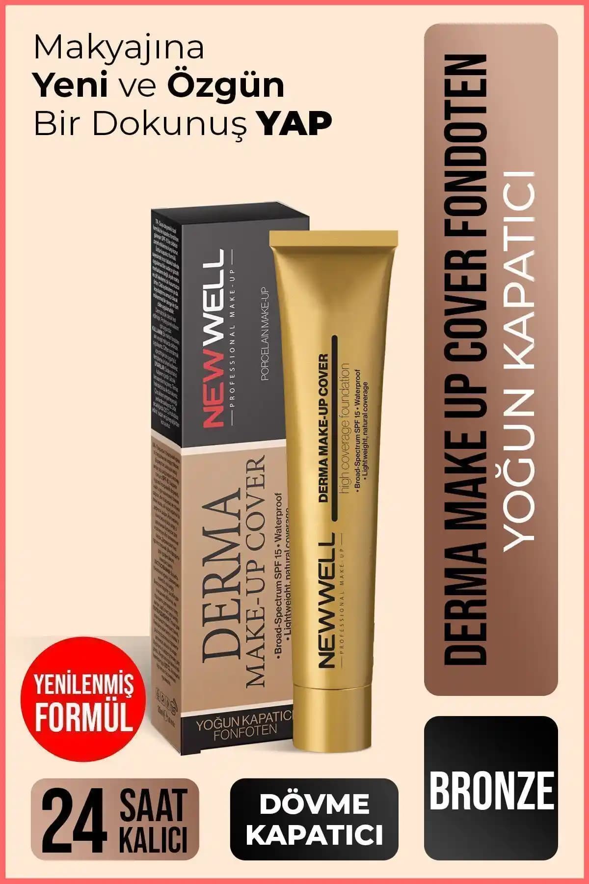 Well Derma Make-up Cover Fondöten Bronze: Yüksek Kapatıcılık, Mat Bitiş ve Suya Dayanıklı