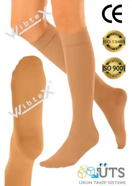 Wibtex Diz Altı Varis Çorabı Burnu Kapalı Ten Rengi Orta Basınç Unisex 2XL Tasarlandı
