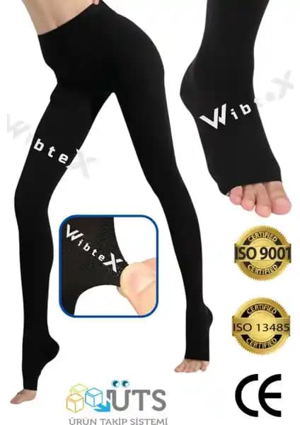 Wibtex Varis Çorabı Külotlu Orta Basınçlı Burnu Açık Çift Bacak Siyah Günlük Kullanım