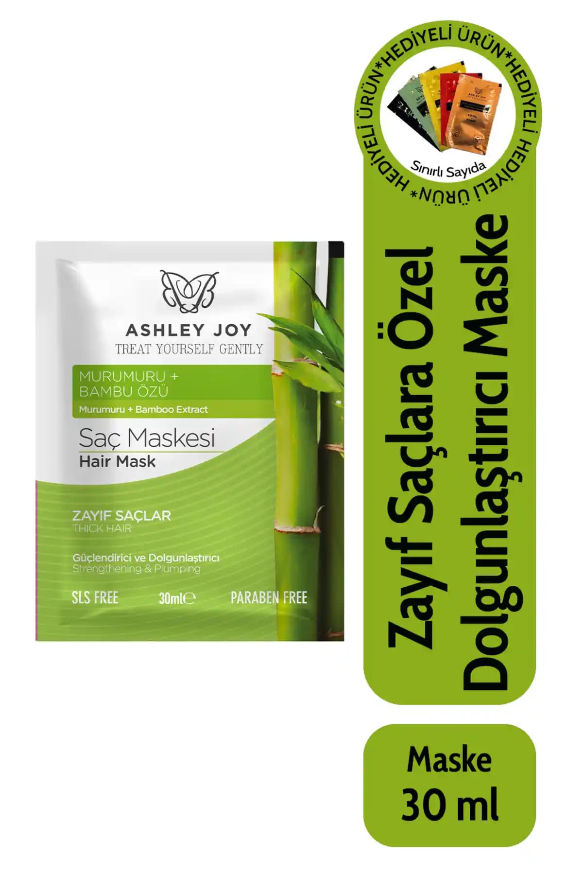 Ashley Joy Bambu Özlü Zayıf ve İnce Telli Saçlar İçin Güçlendirici ve Dolgunlaştırıcı Maske