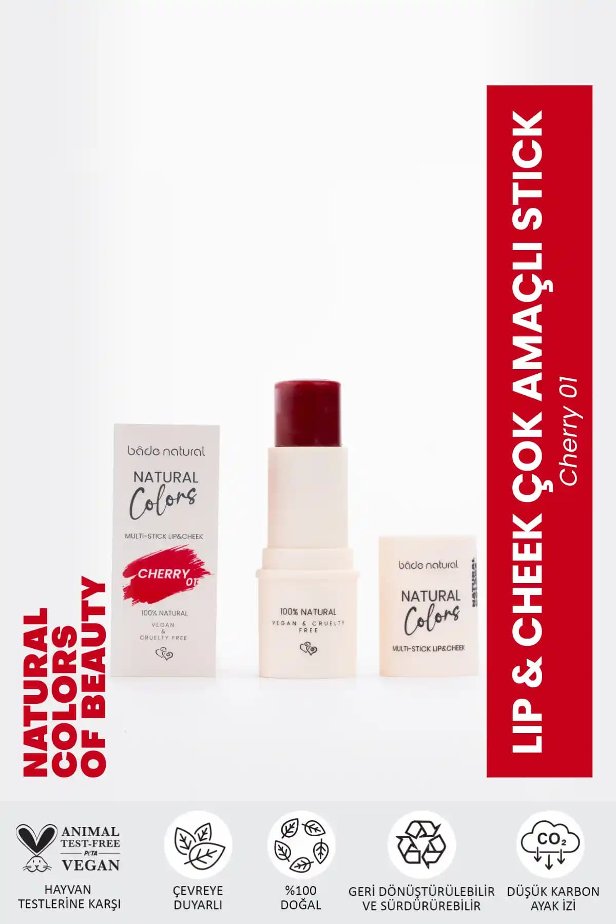 Bade Natural Lip & Cheek Cherry 01: Doğal İçerikli Çok Amaçlı Bordo Mat Stick