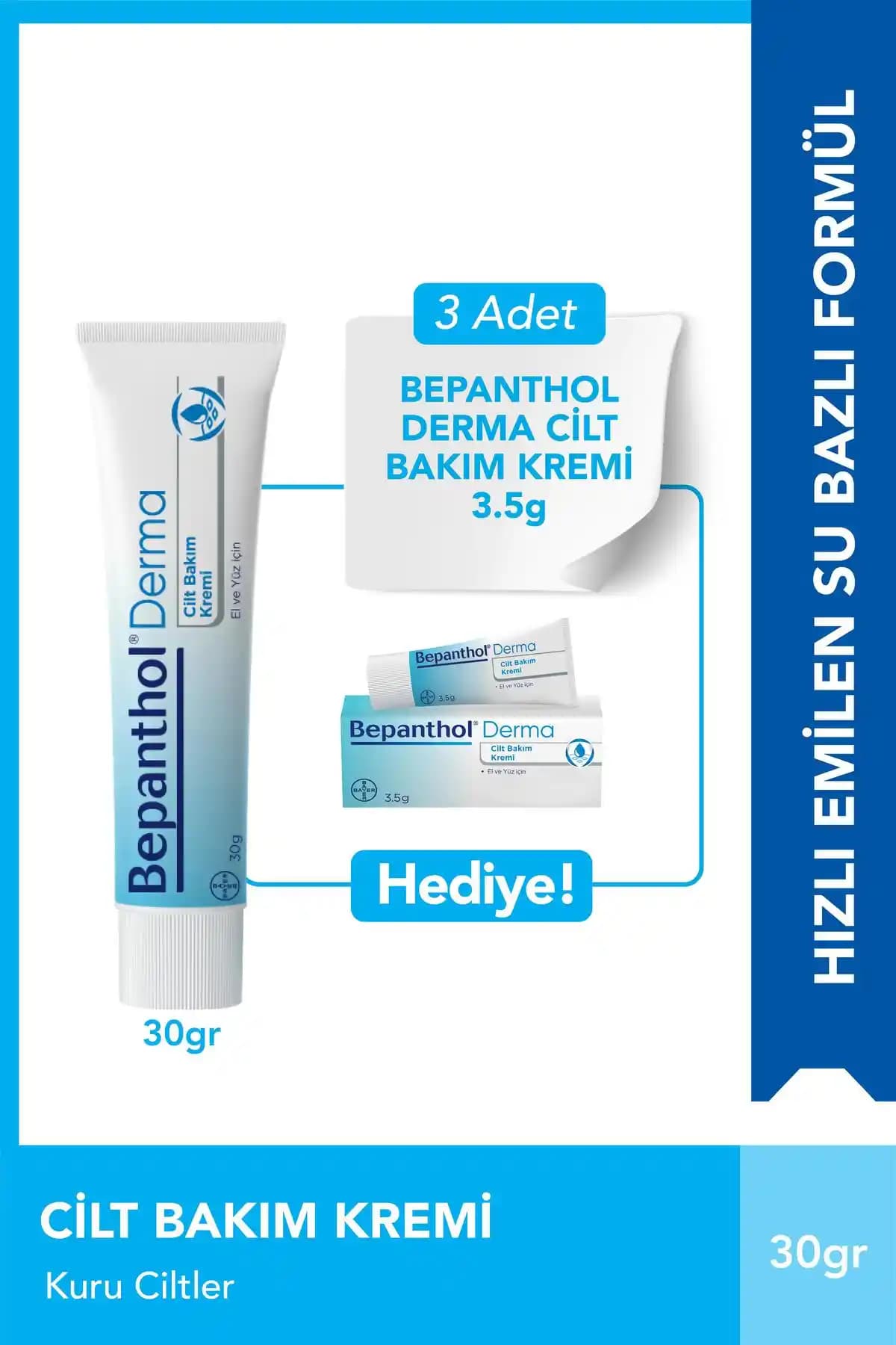 Bepanthol Derma Cilt Bakım Kremi 30 G 3 Adet - Derinlemesine Nemlendirme ve Koruma