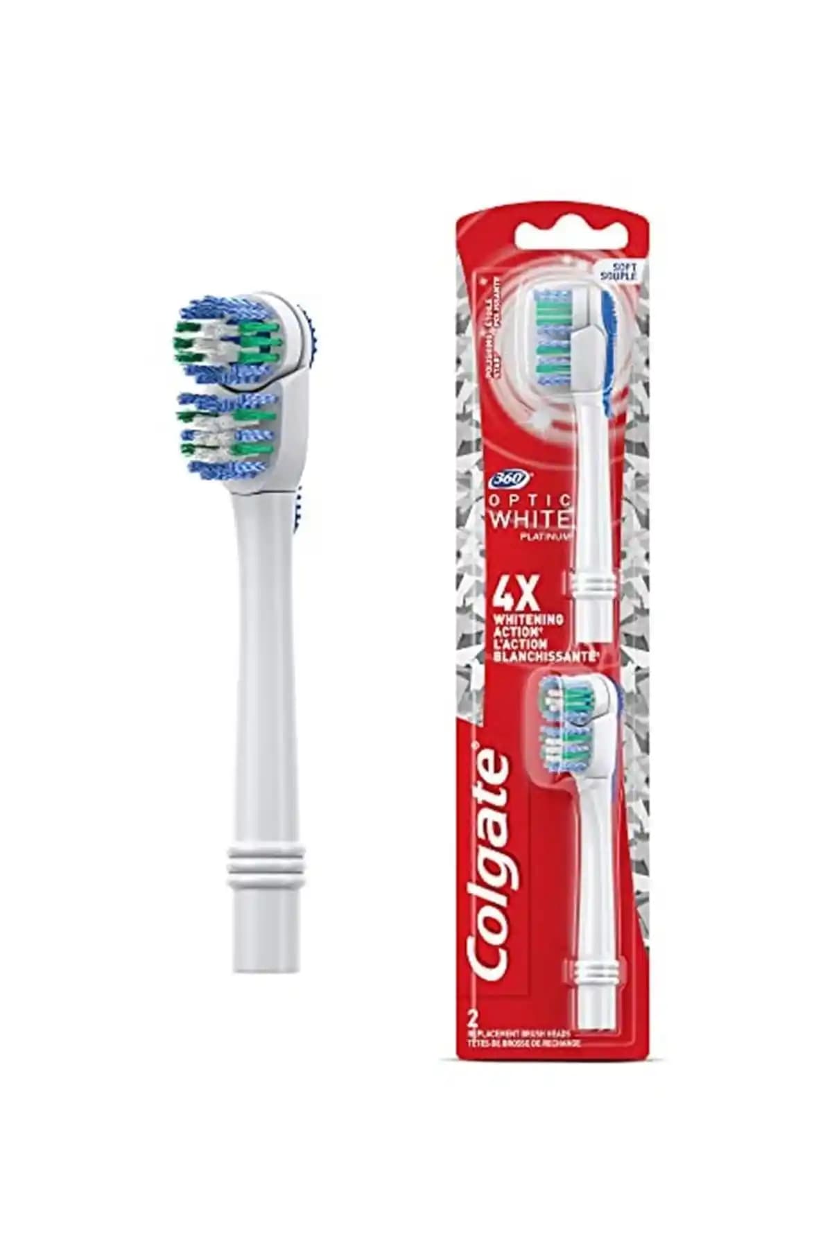 Colgate 360 Pilli Optik Beyaz Platinum Yumuşak Beyazlatıcı Diş Fırçası Yedek Başlığı 2'li